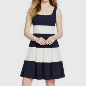 Lauren Ralph Lauren Sleeveless Fit & Flare Dress Pleated Navy Size 10 Medium